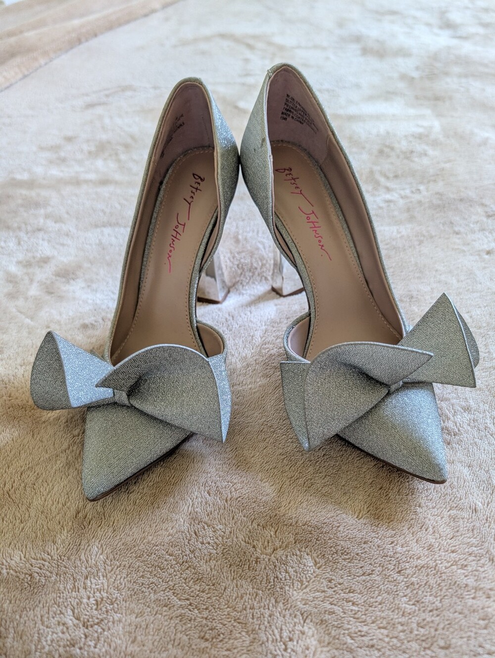 Betsey Johnson Silver Glitter Pointed-Toe Pumps with Bow